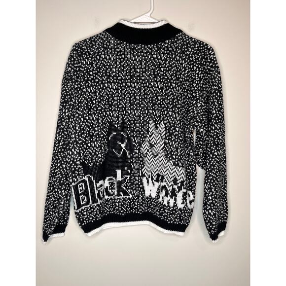 1980s Nuggets Black White Scottish Terrier Scottie Dogs Mock Neck Sweater L - Picture 7 of 7